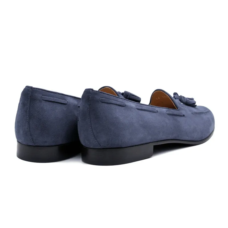 16-580-BLU NAPLES Italian Kid Suede Tassel Loafer, Blue Water