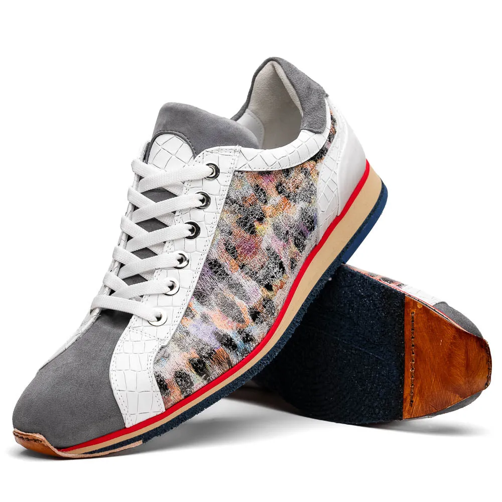 66-250-GRY LEO Sueded Italian Goatskin Sneakers Grey Multi