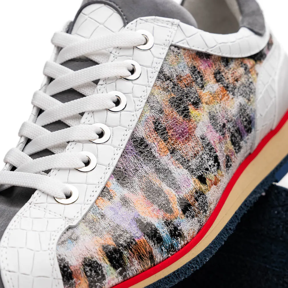 66-250-GRY LEO Sueded Italian Goatskin Sneakers Grey Multi