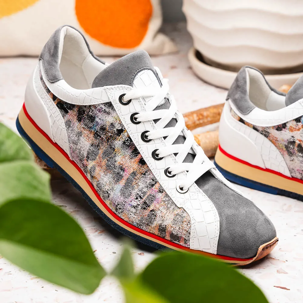 66-250-GRY LEO Sueded Italian Goatskin Sneakers Grey Multi