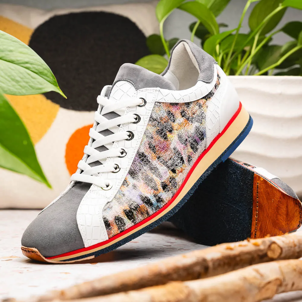 66-250-GRY LEO Sueded Italian Goatskin Sneakers Grey Multi