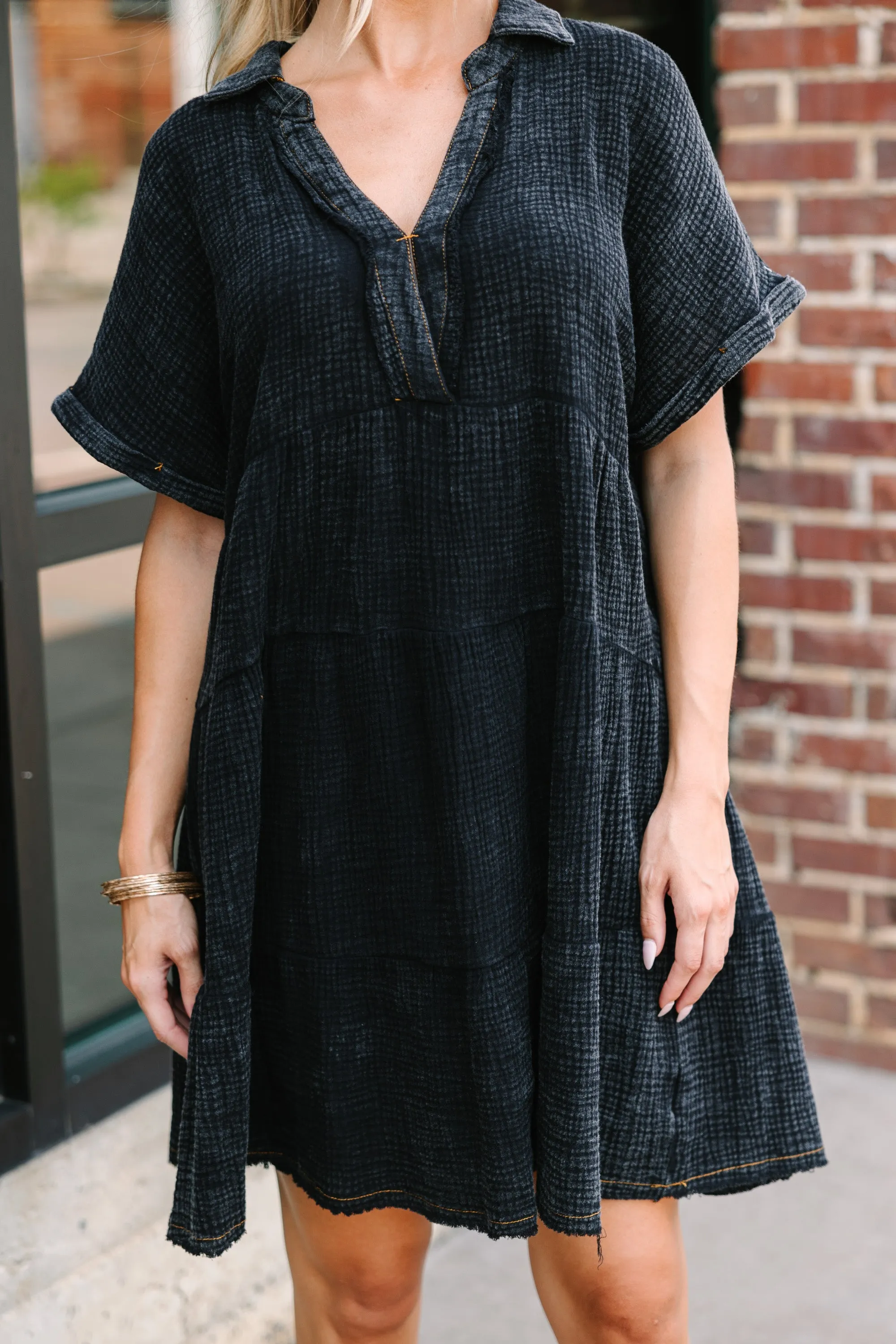 All For You Ash Black Tiered Cotton Dress