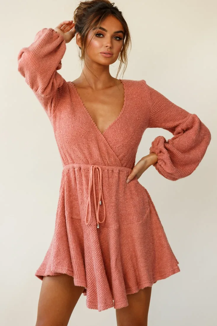 Annalise Long Sleeve Drawstring Knit Dress Rose