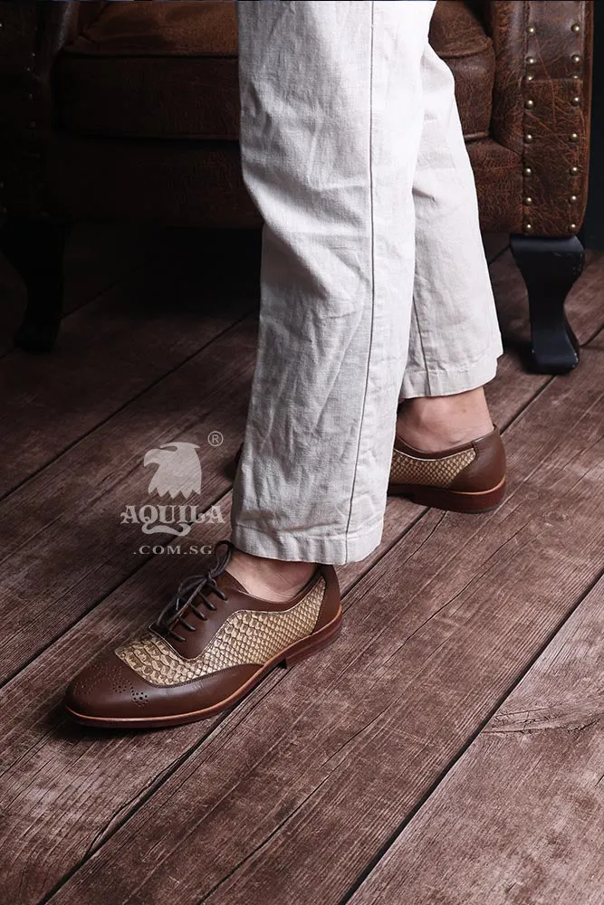 Aquila handmade oxford leather shoes python pattern