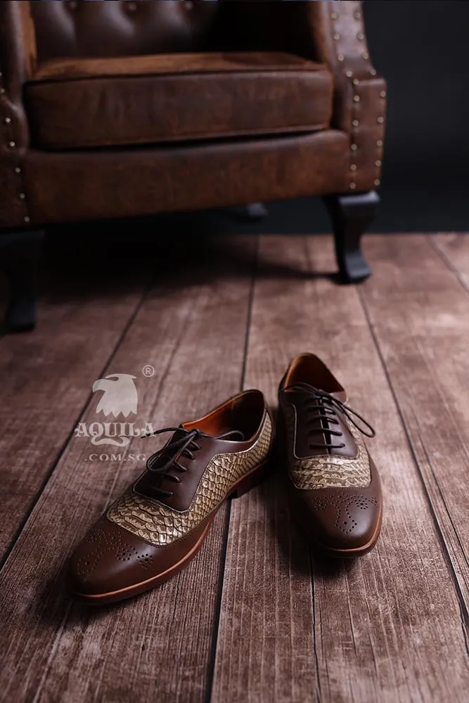 Aquila handmade oxford leather shoes python pattern