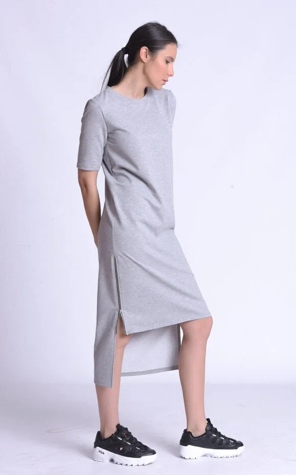 Asymmetric T-Shirt Gray Dress