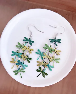 Beautiful Green Dragonfly Tassel Earrings