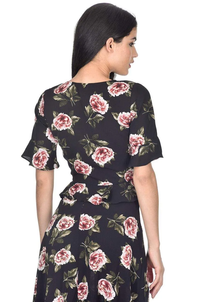 Black Floral Ruched Top