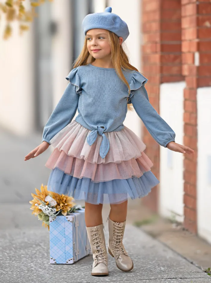 Blue Ruffle Top and Layered Tutu Skirt Set