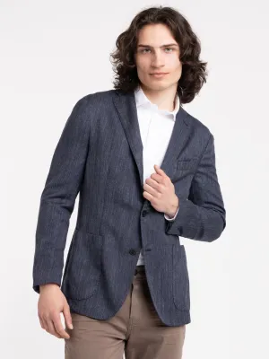 Blue Wool-Silk-Linen K-Jacket