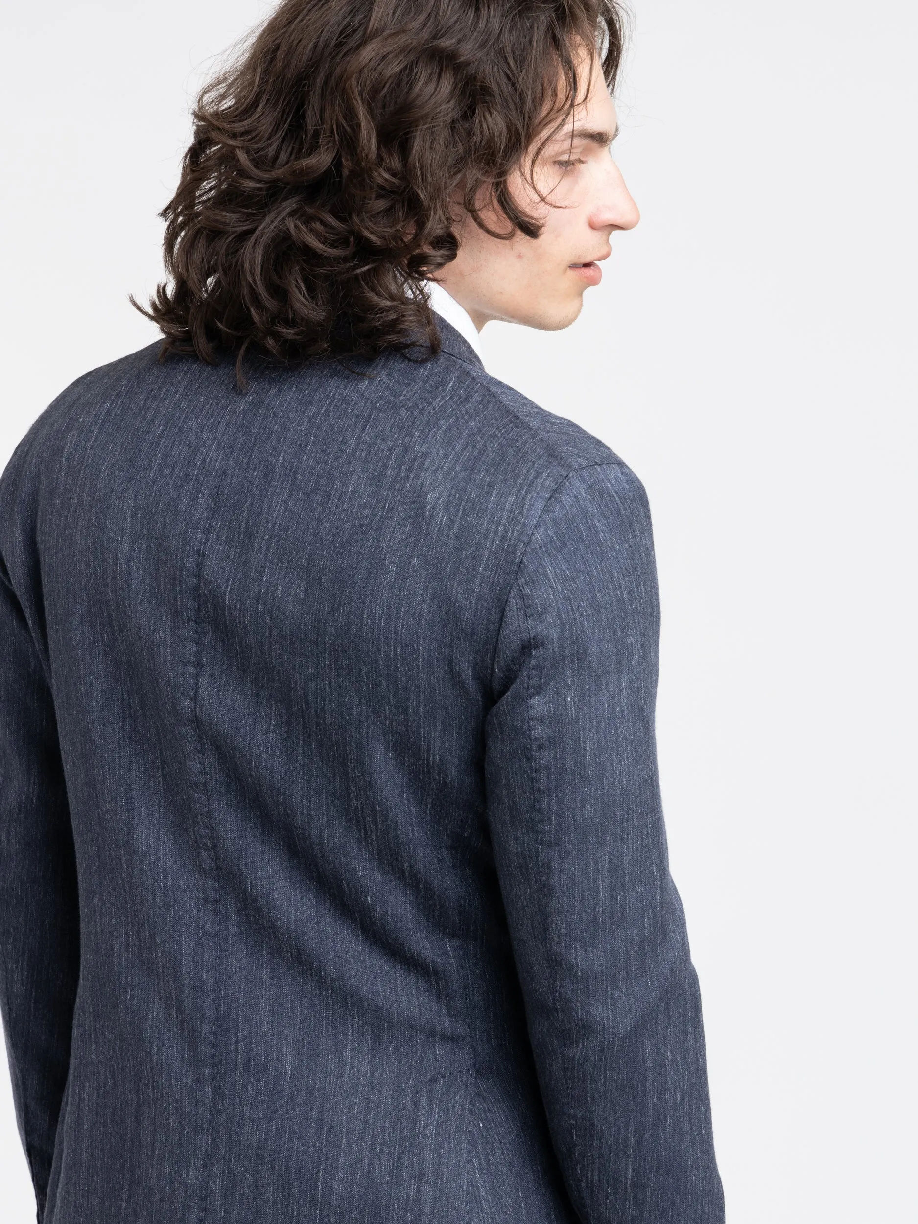 Blue Wool-Silk-Linen K-Jacket