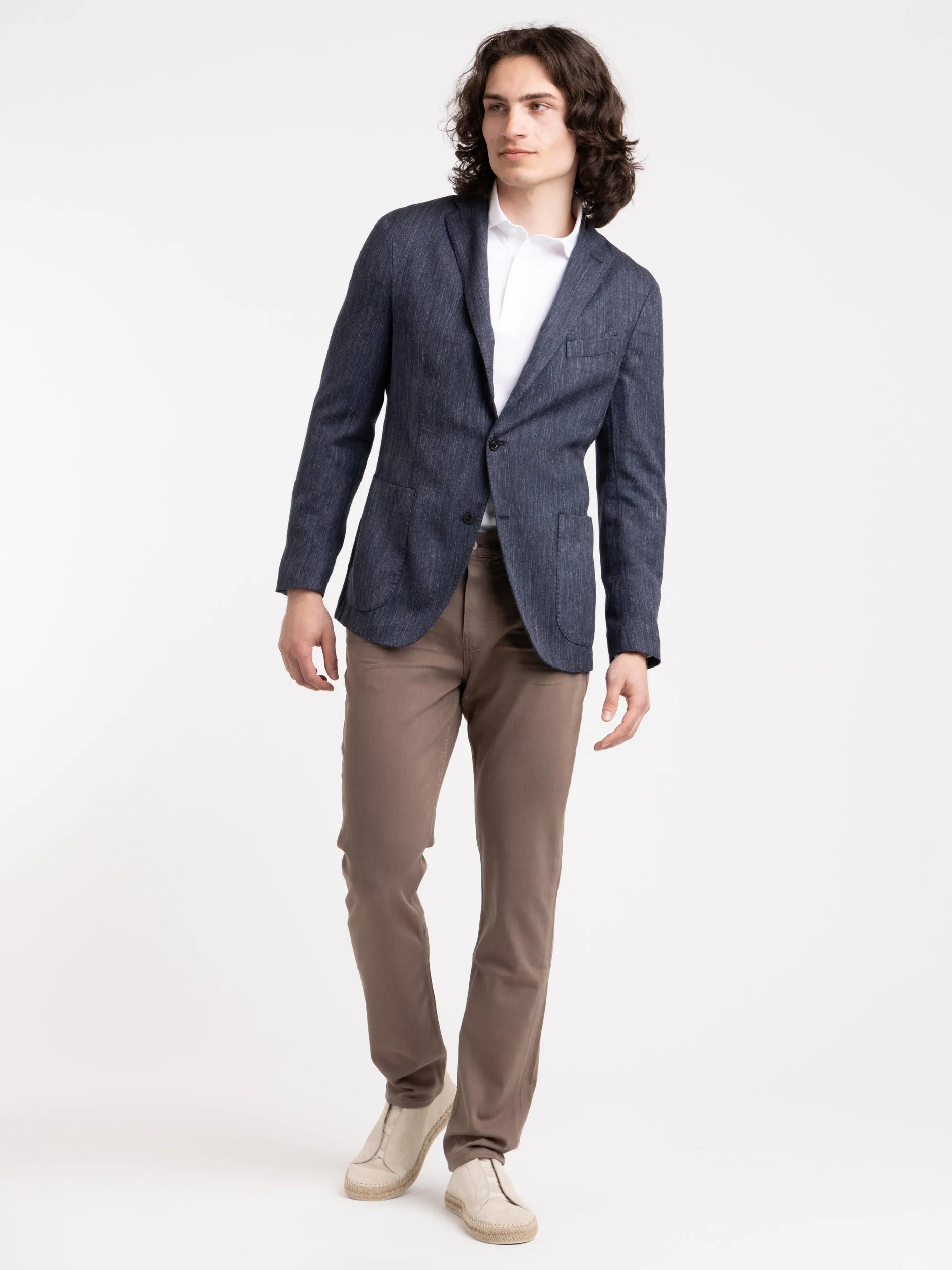 Blue Wool-Silk-Linen K-Jacket