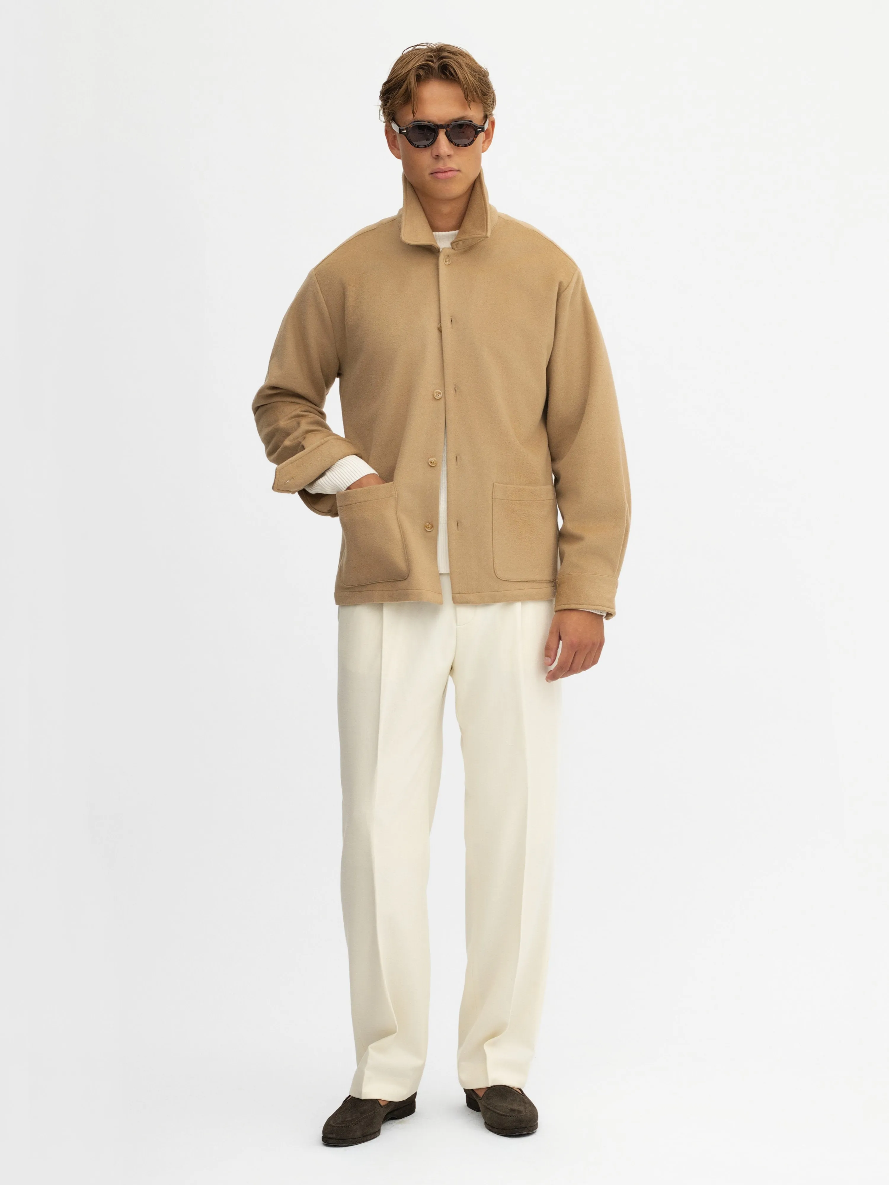 Camel Cashmere Wool Shirt Jacket