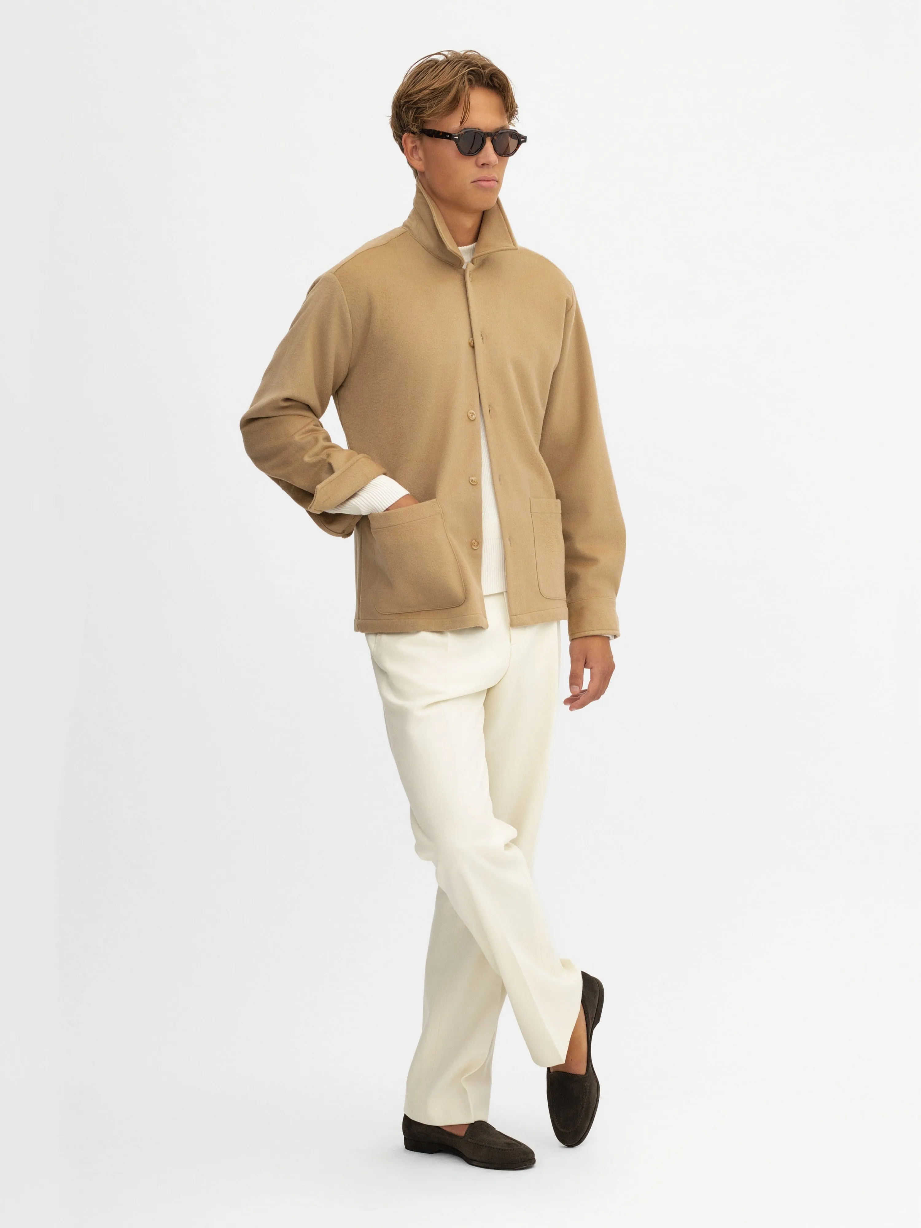 Camel Cashmere Wool Shirt Jacket