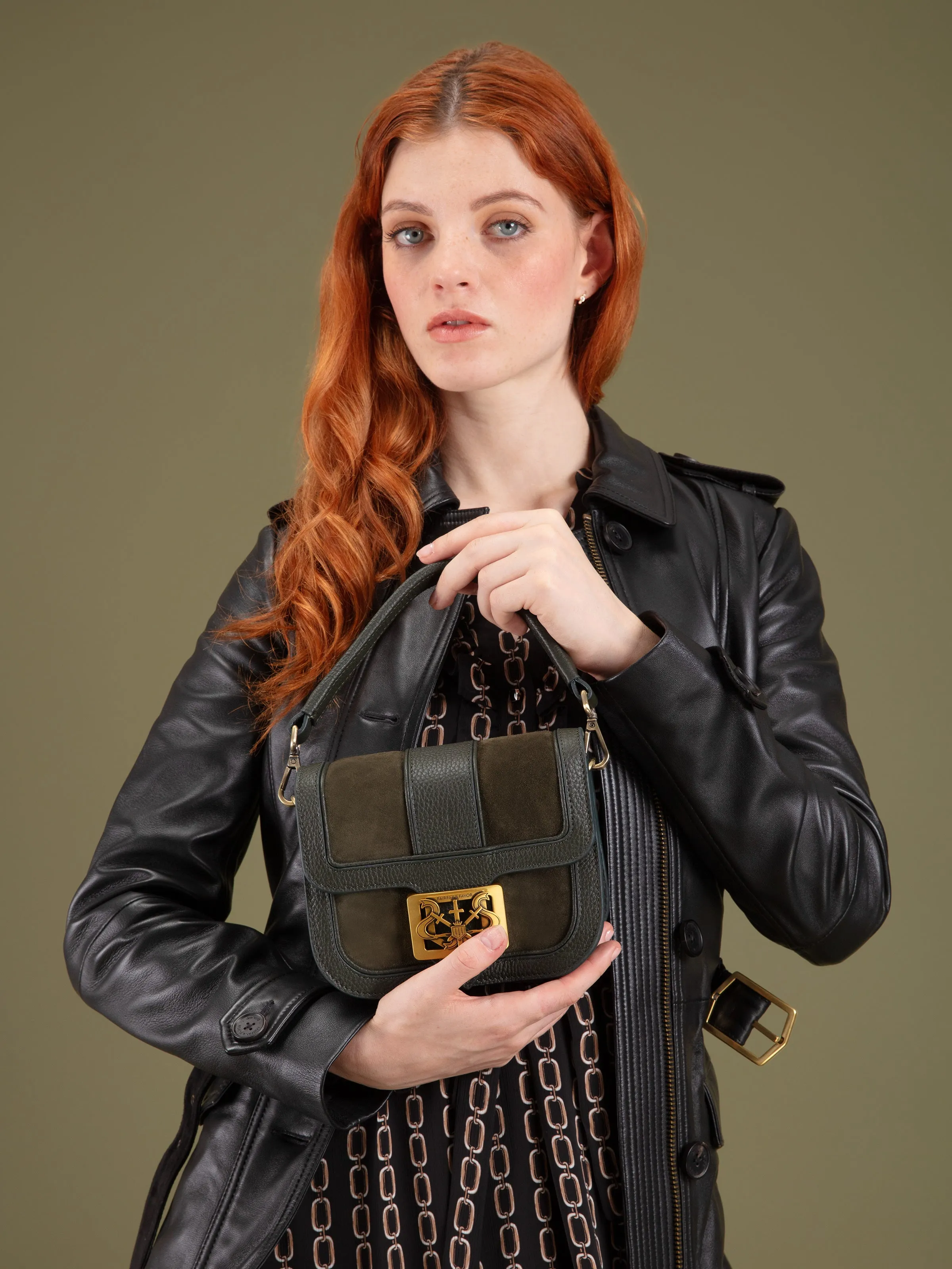 Luxurious Moss Green Suede Handbag - Clarence Collection