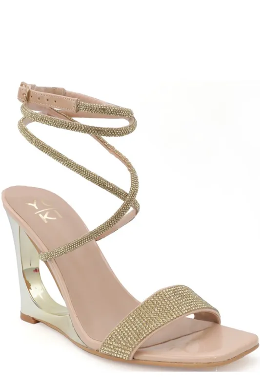 Crystal Embellished Strap Open Wedge