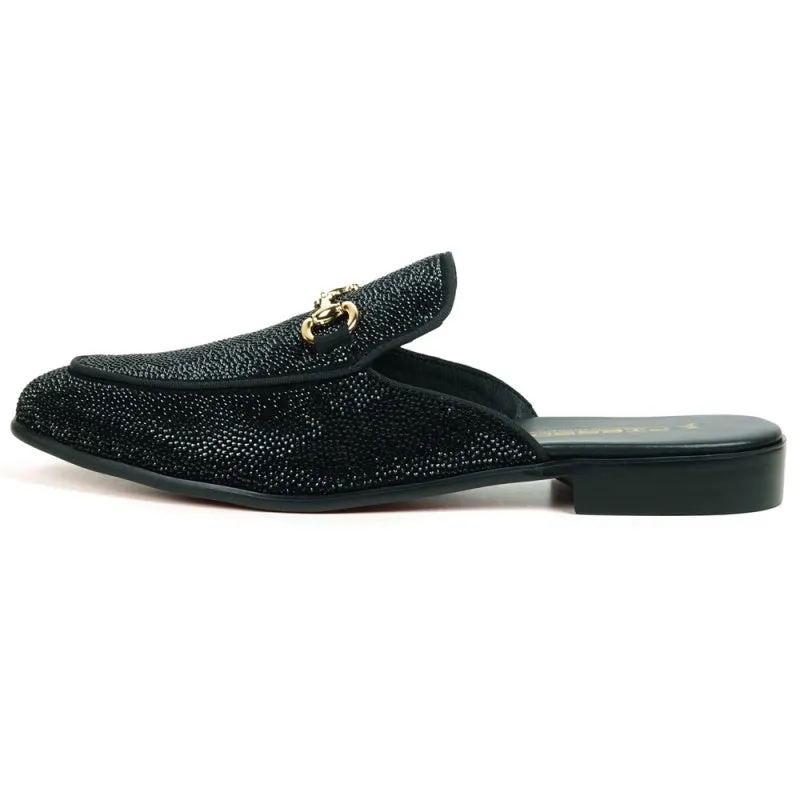 Fiesso Black Fully Loaded Crystal Sandal Loafers