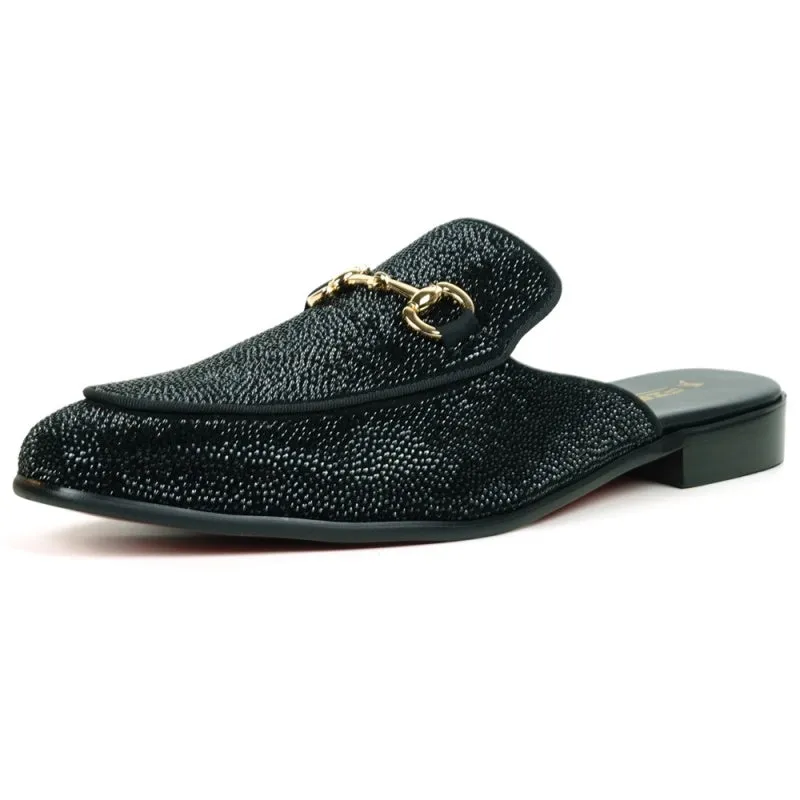 Fiesso Black Fully Loaded Crystal Sandal Loafers