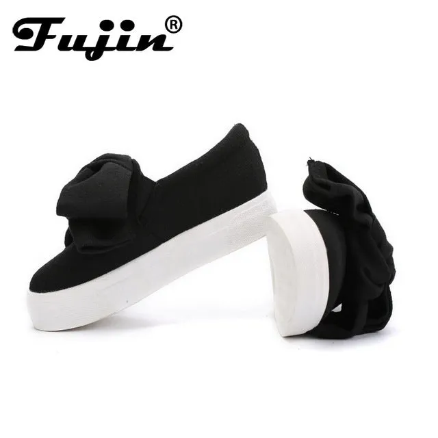 Fujin 3cm black grey women spring boots winter Fashion Women Flats Bow Woman Platform Shoes Slip On Espadrilles Shoes Creepers