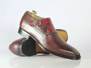 Handmade Men's Burgundy Monk Strap Shoes, Men Leather Casual Dress Shoes