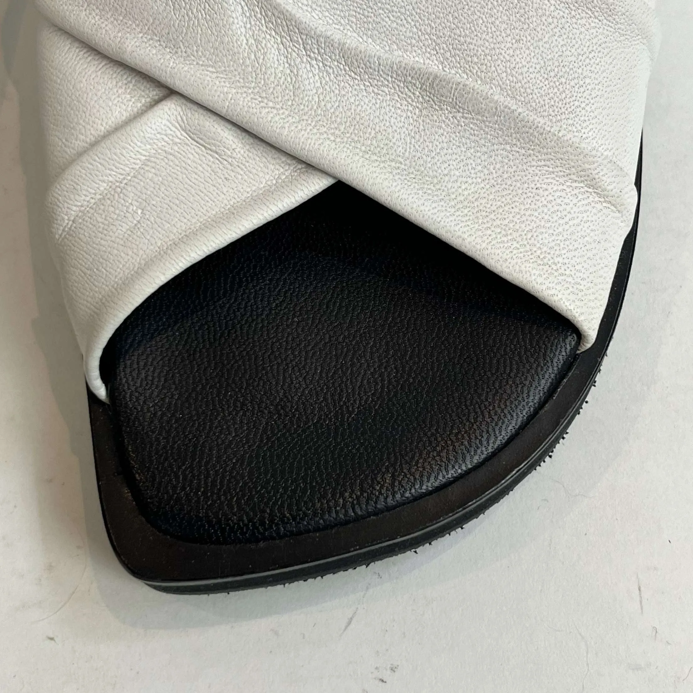 Joseph White Pleated Leather Flat Slides 38