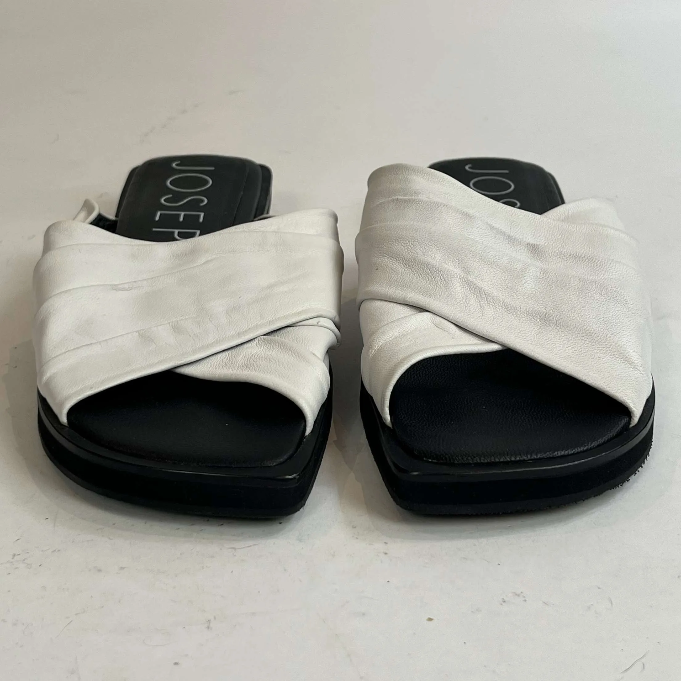 Joseph White Pleated Leather Flat Slides 38