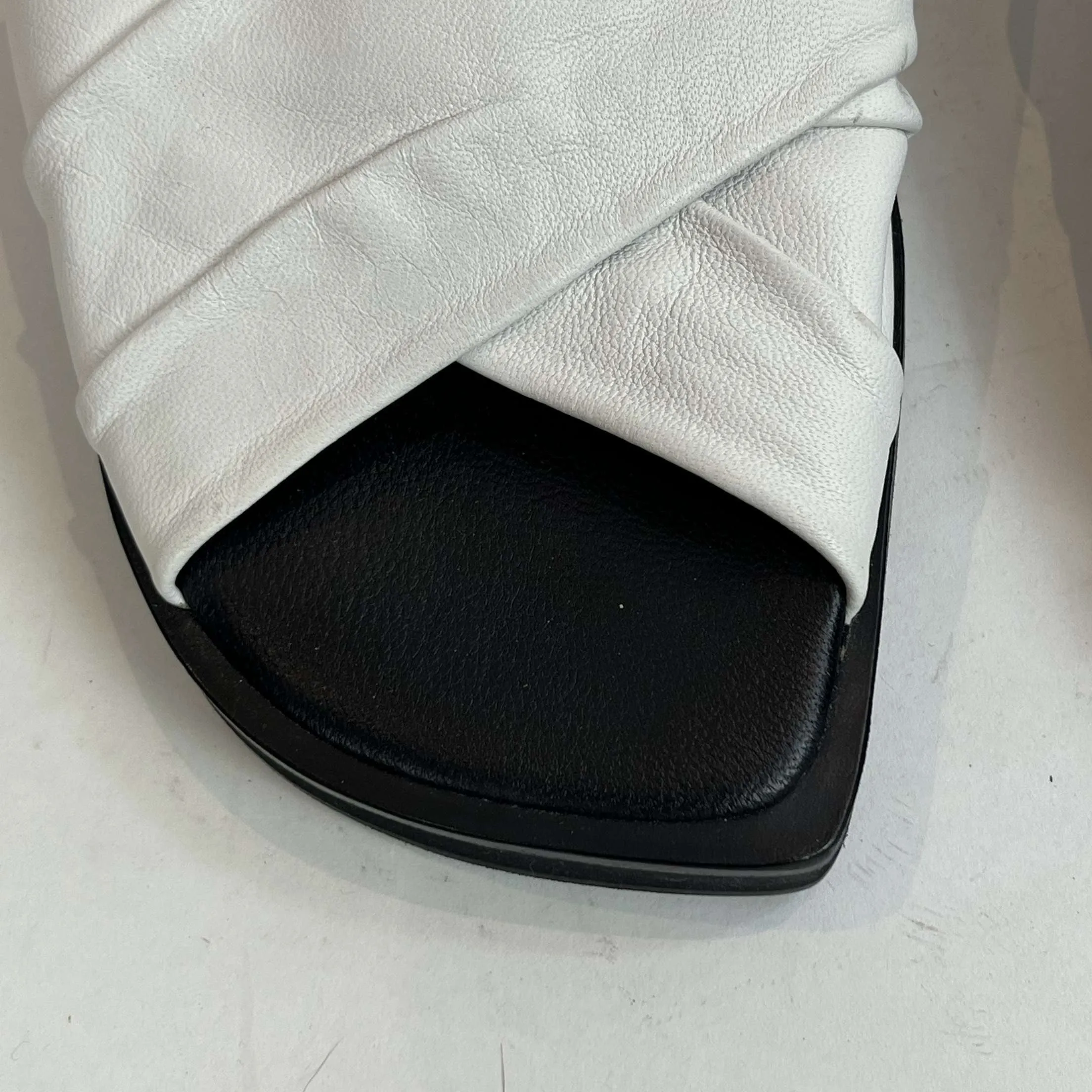 Joseph White Pleated Leather Flat Slides 38