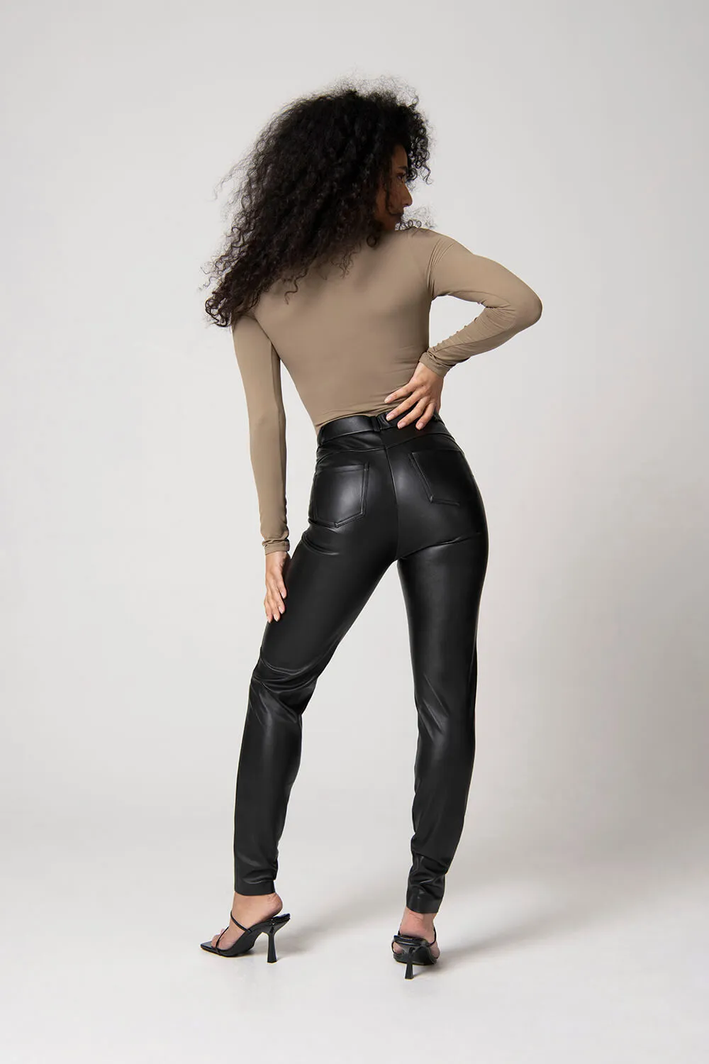 Leather Look Trousers - Black