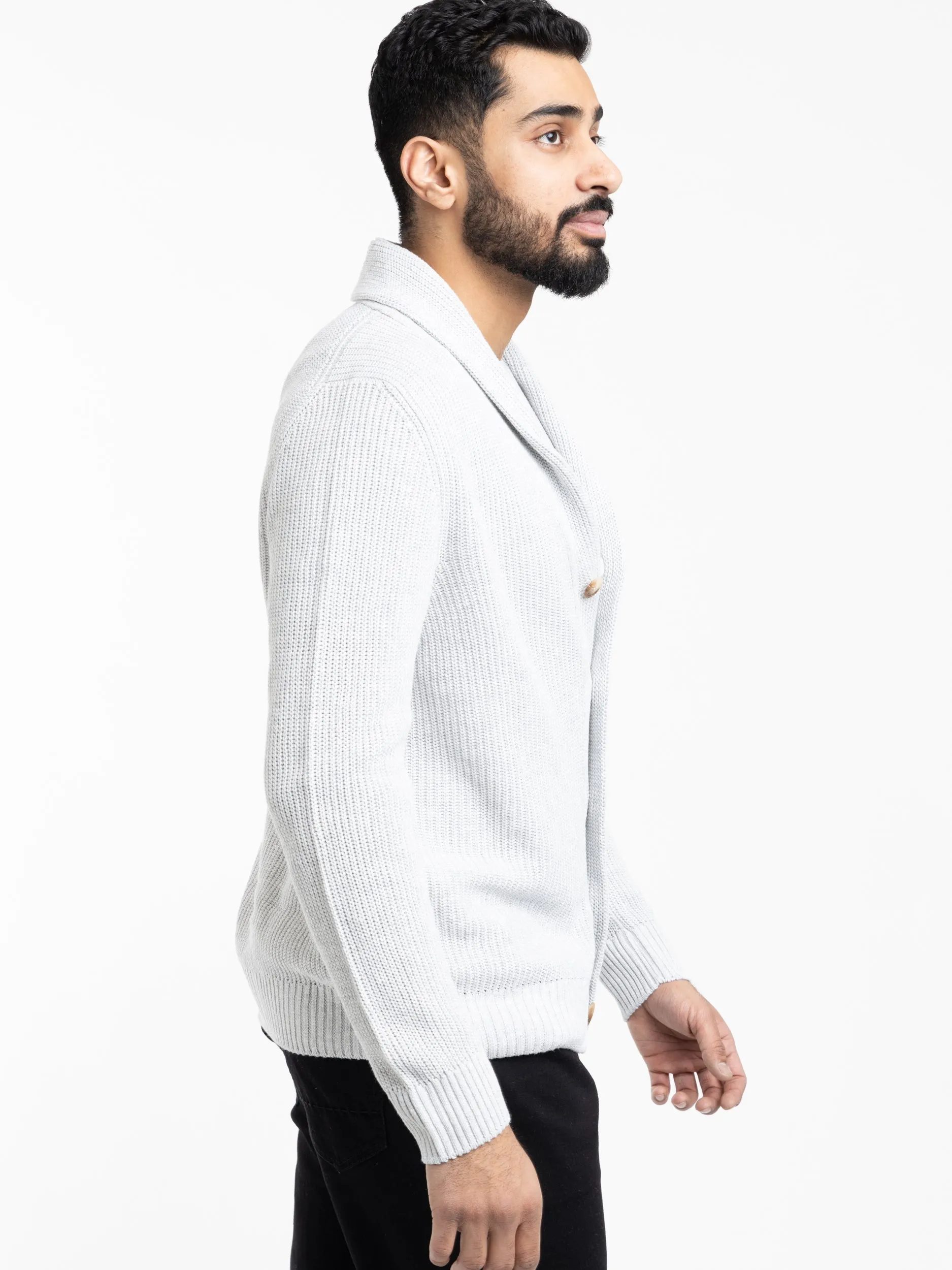 Light Grey Flax-Cotton Ribbed Cardigan