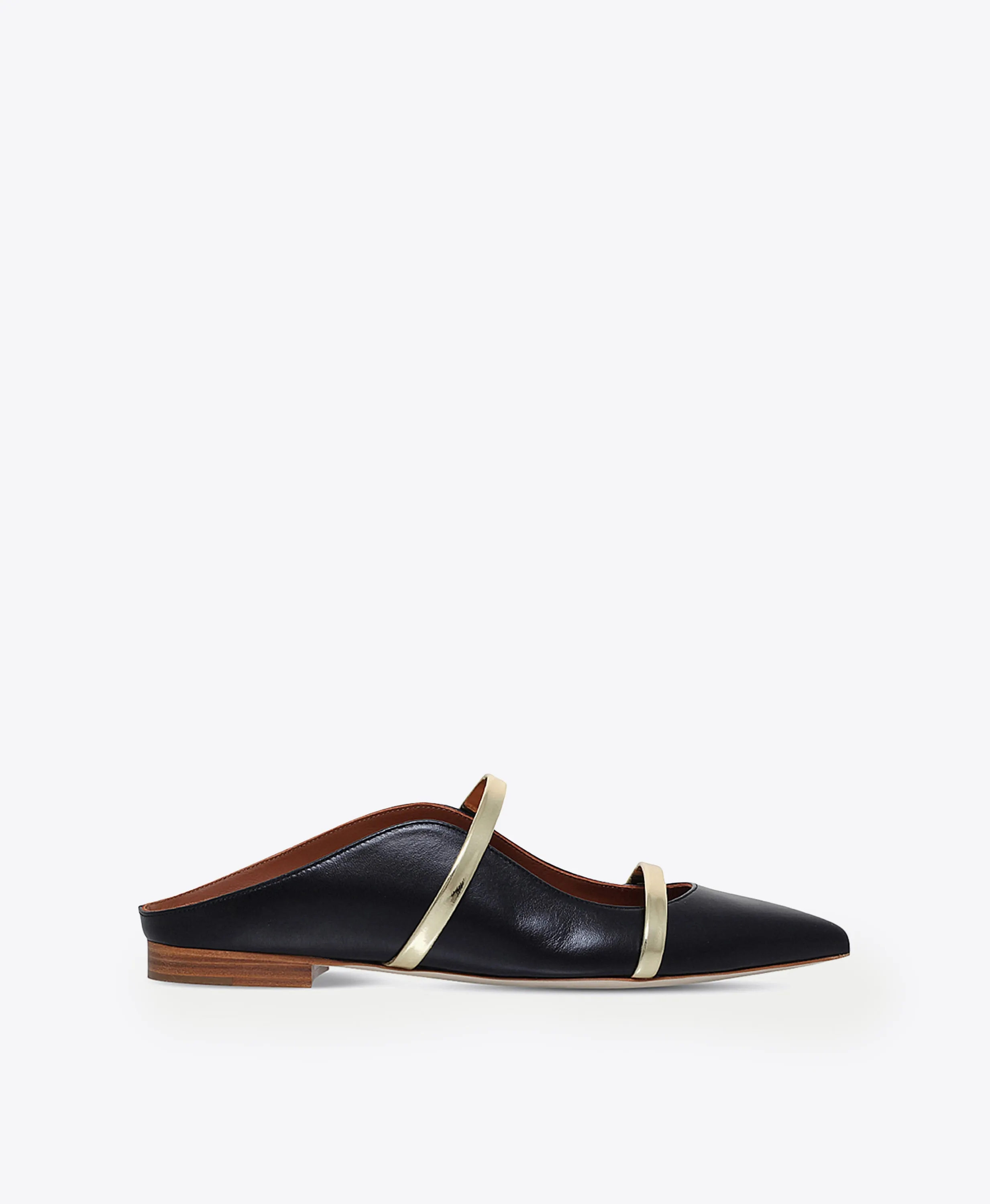 Maureen Black & Gold Leather Flat Mules