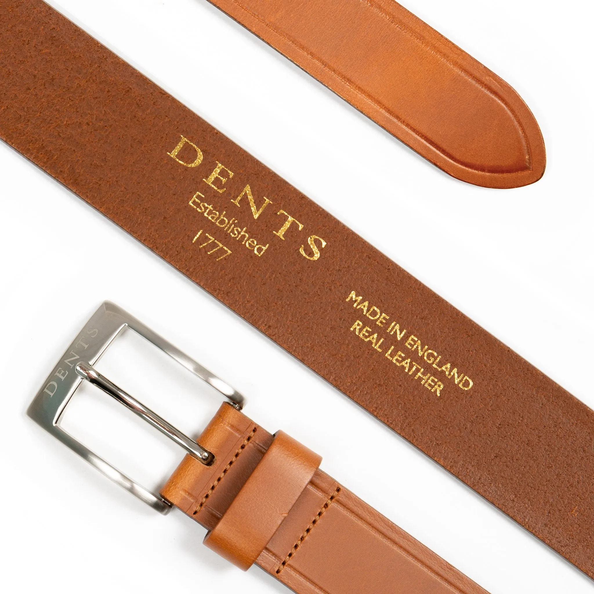 Men’s Heritage Full-Grain Leather Belt with Satin Nickel Buckle and Embossed Edge