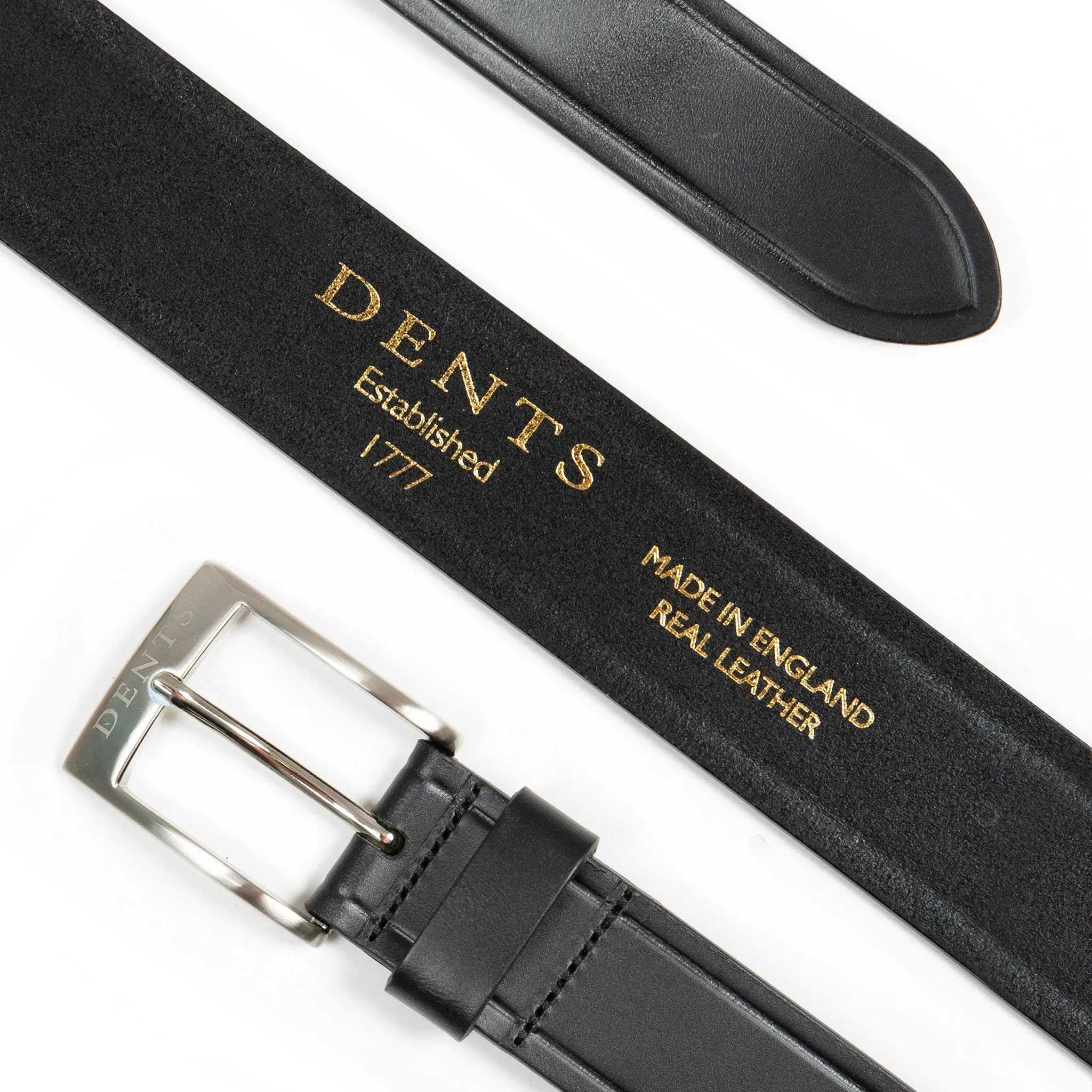 Men’s Heritage Full-Grain Leather Belt with Satin Nickel Buckle and Embossed Edge