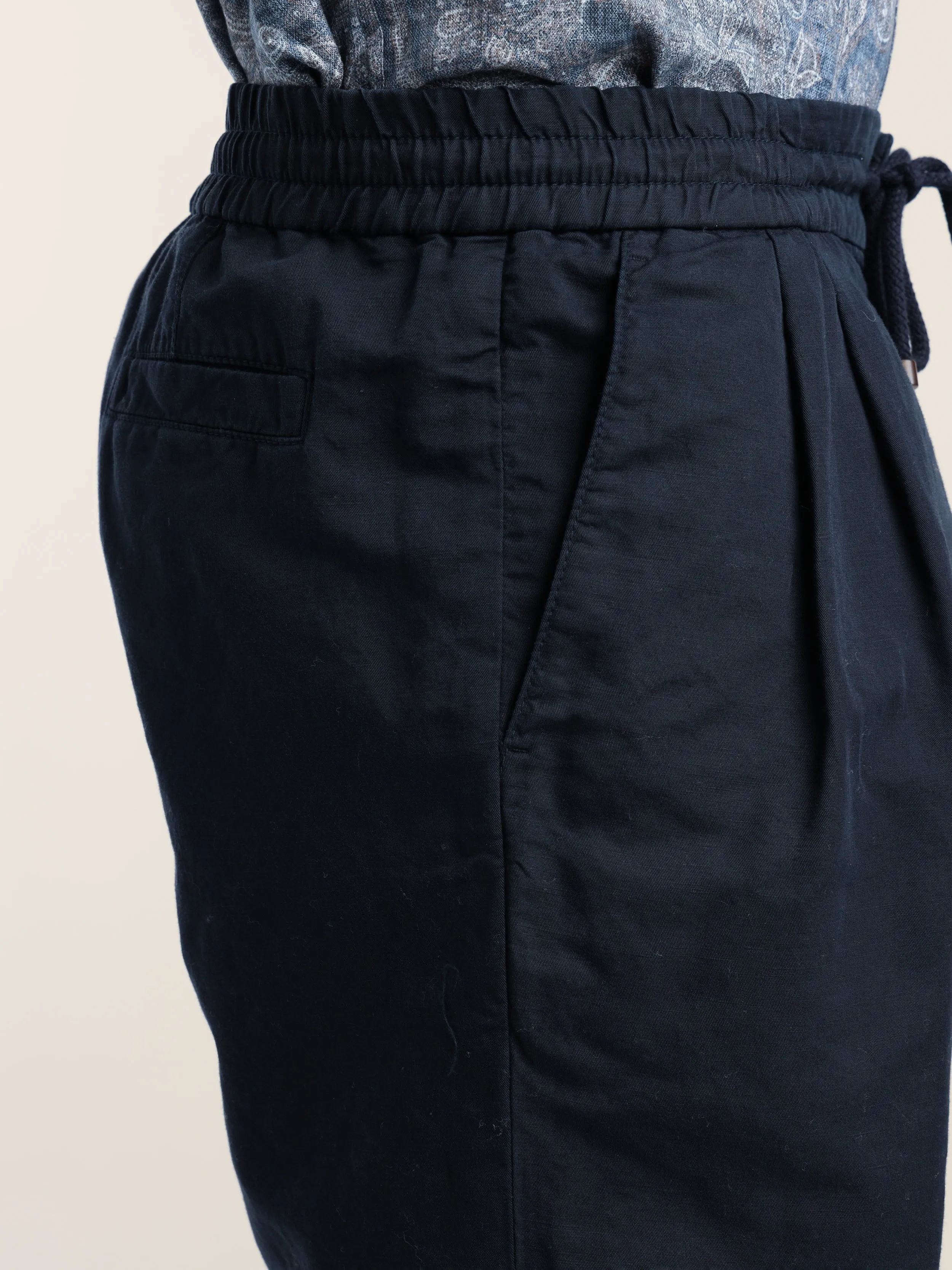 Navy Blue Garment-Dyed Linen-Cotton Bermuda Shorts