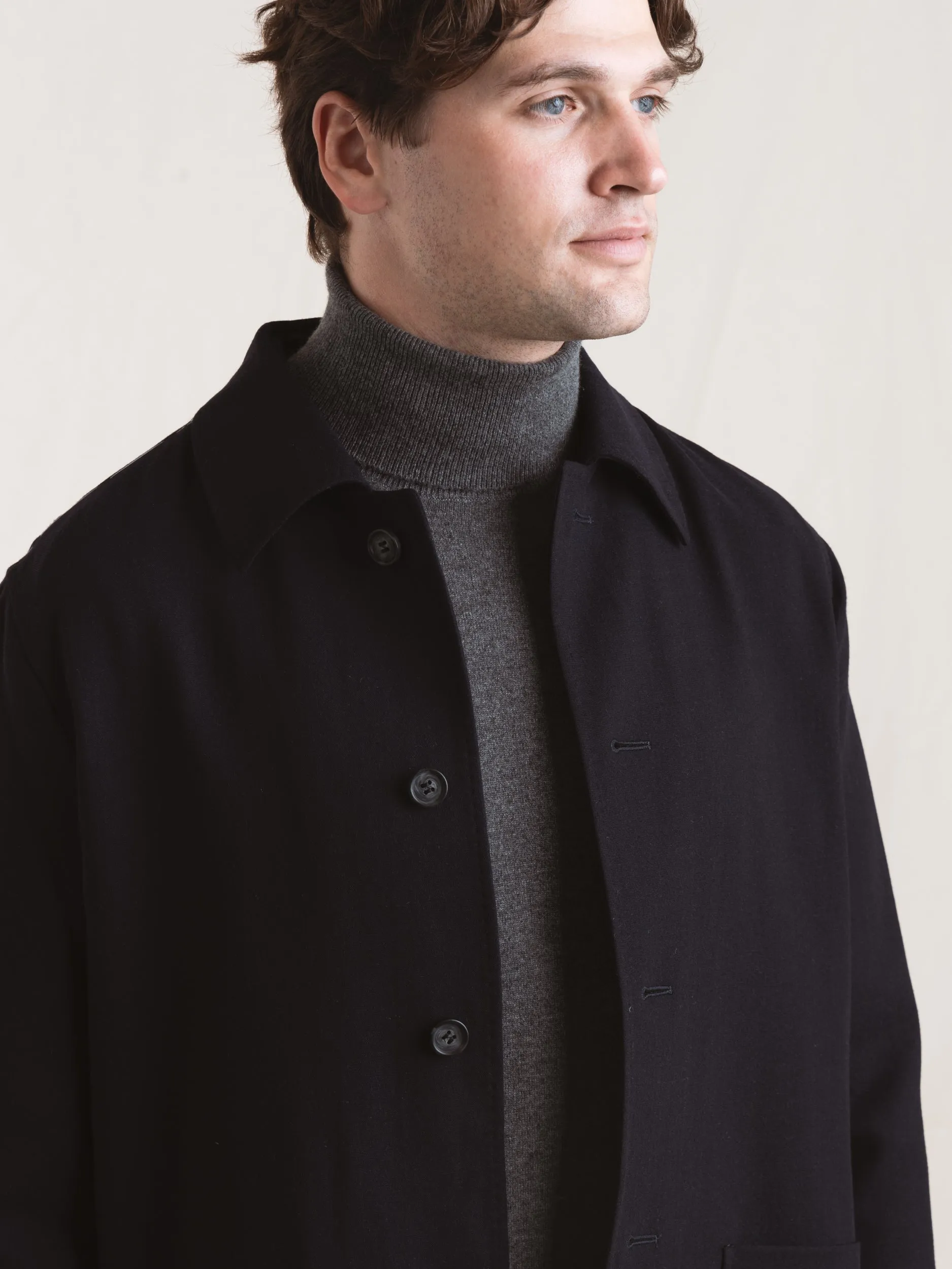 Navy Wool-Blend Overshirt