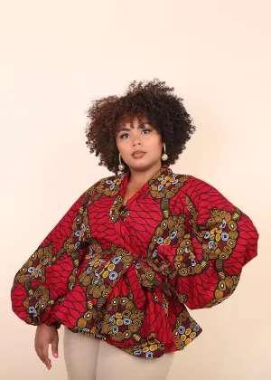 NOEMI African Print Women's Blouse (Puff Sleeve Peplum)