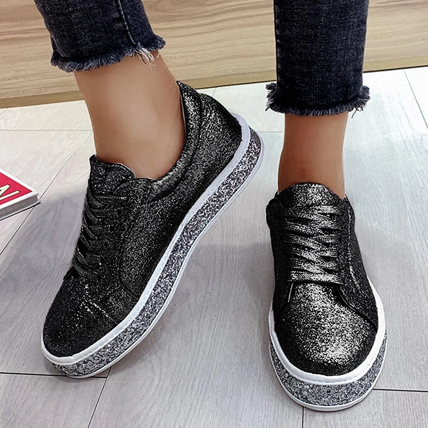 Platform Glitter Sequin Canvas Sneakers