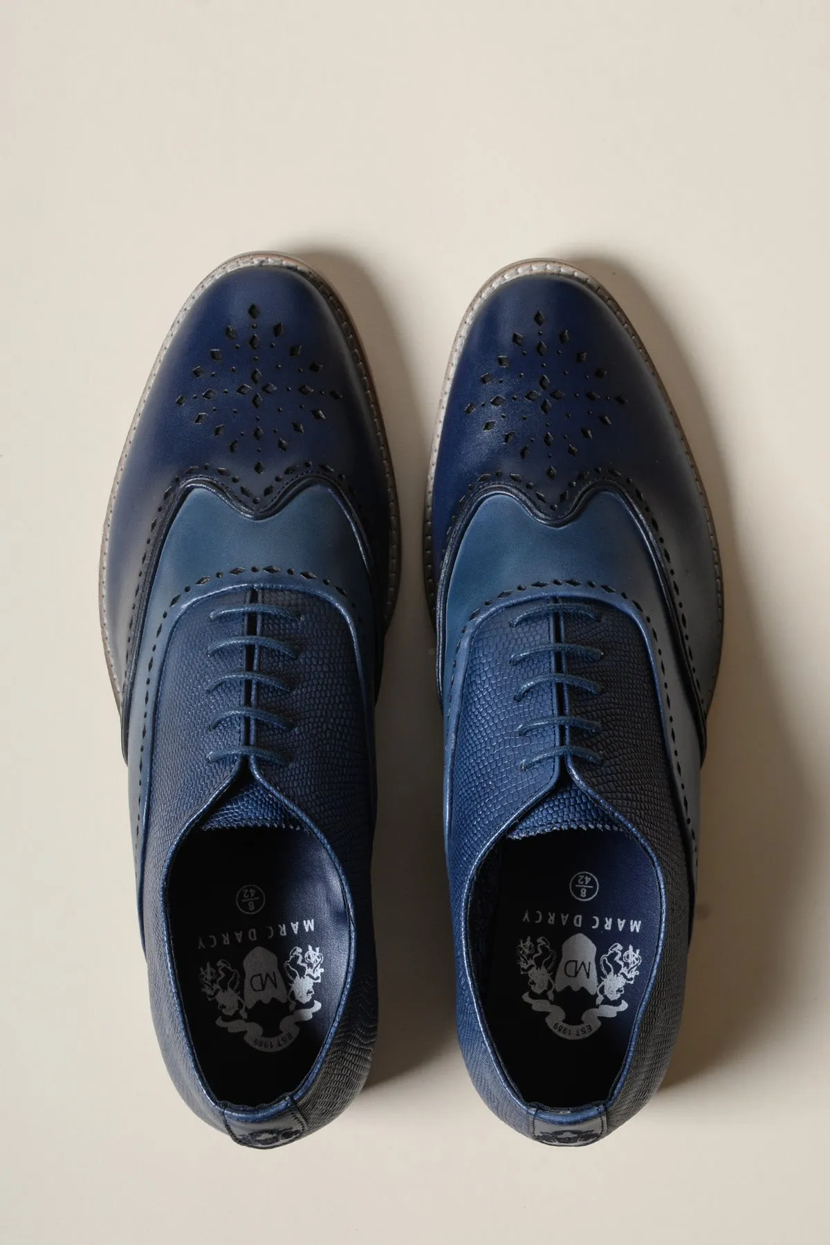 RYAN - Navy Blue Leather Wingtip Brogue Shoe