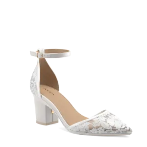 The D'Orsay - White Satin Lace   Block Heel Kit 3 White